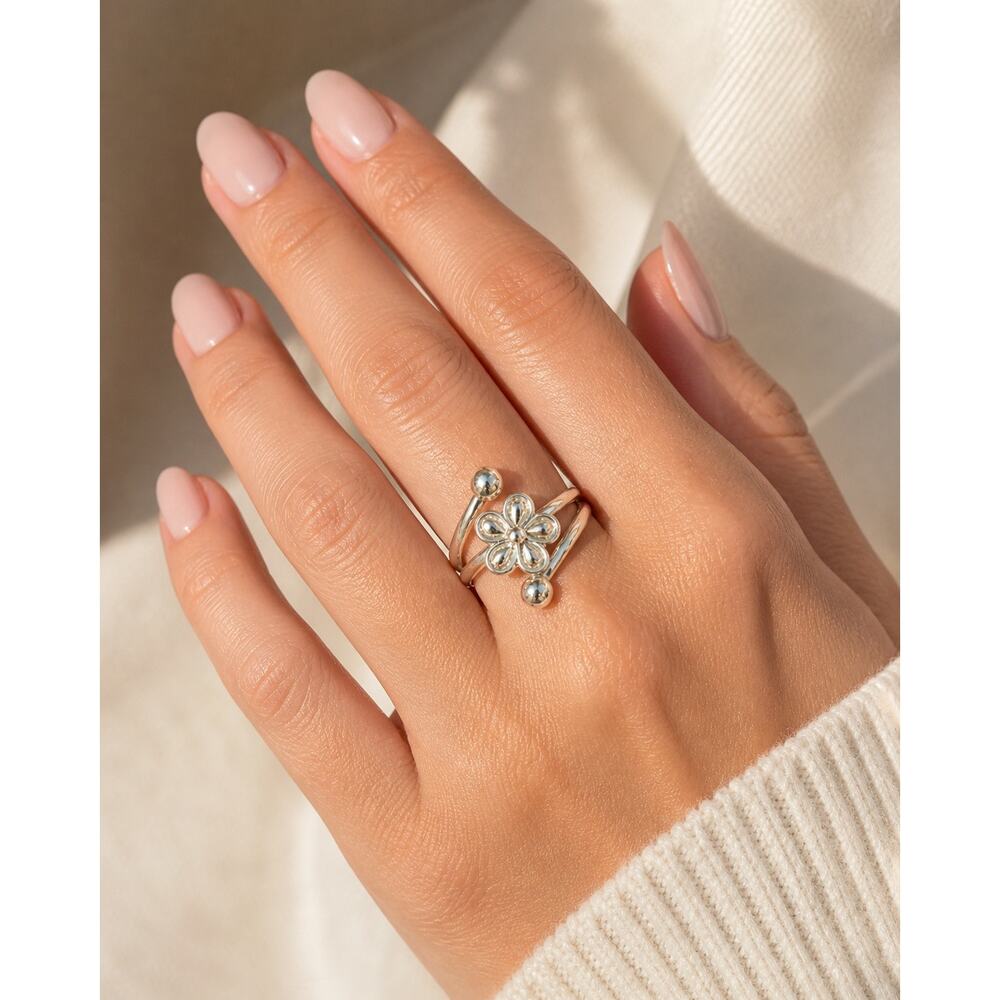 Peruvian Silver 950 Spiral Flower Ring size 7.5 New